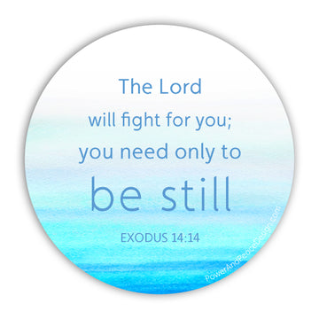 Circular vinyl sticker with Exodus 14:14 