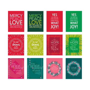 Variety pack with 12 different Bible verse Christmas cards.