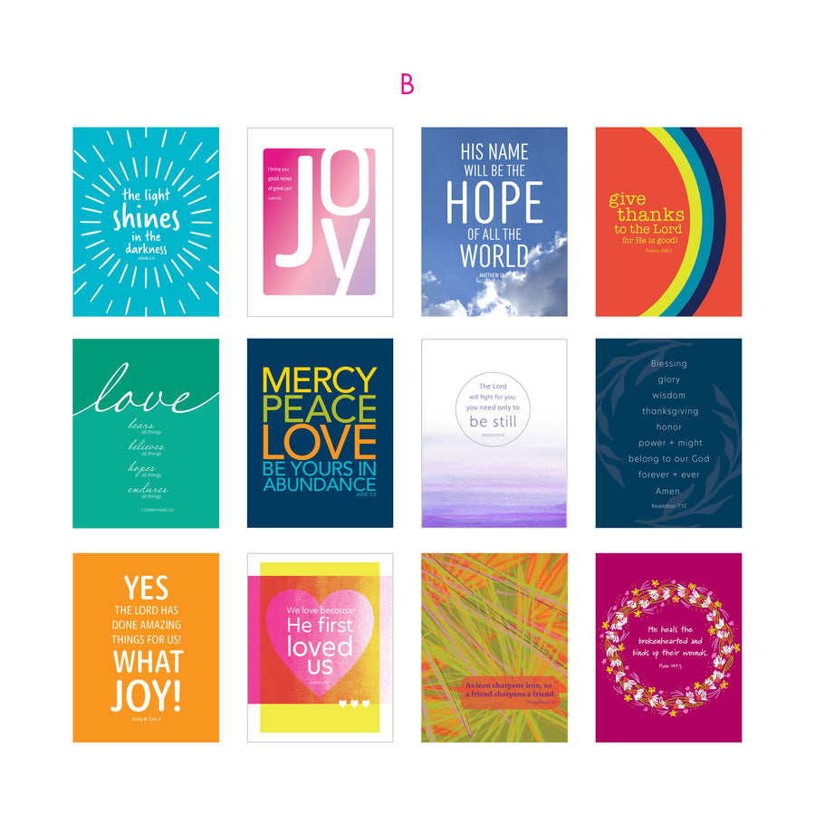 Variety pack of blank greeting cards with Bible verses