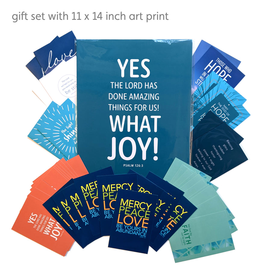 Gift set with peacock blue Psalm 126:3 Bible verse art