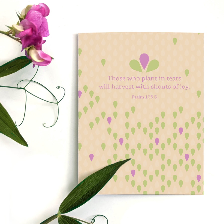 Cream Scripture sympathy card with Psalm 126:5 Those who plant in tears will harvest with shouts of joy.